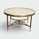 Neoclassical Round Coffee Table in Brass with Beaded Gallery. Marble Top