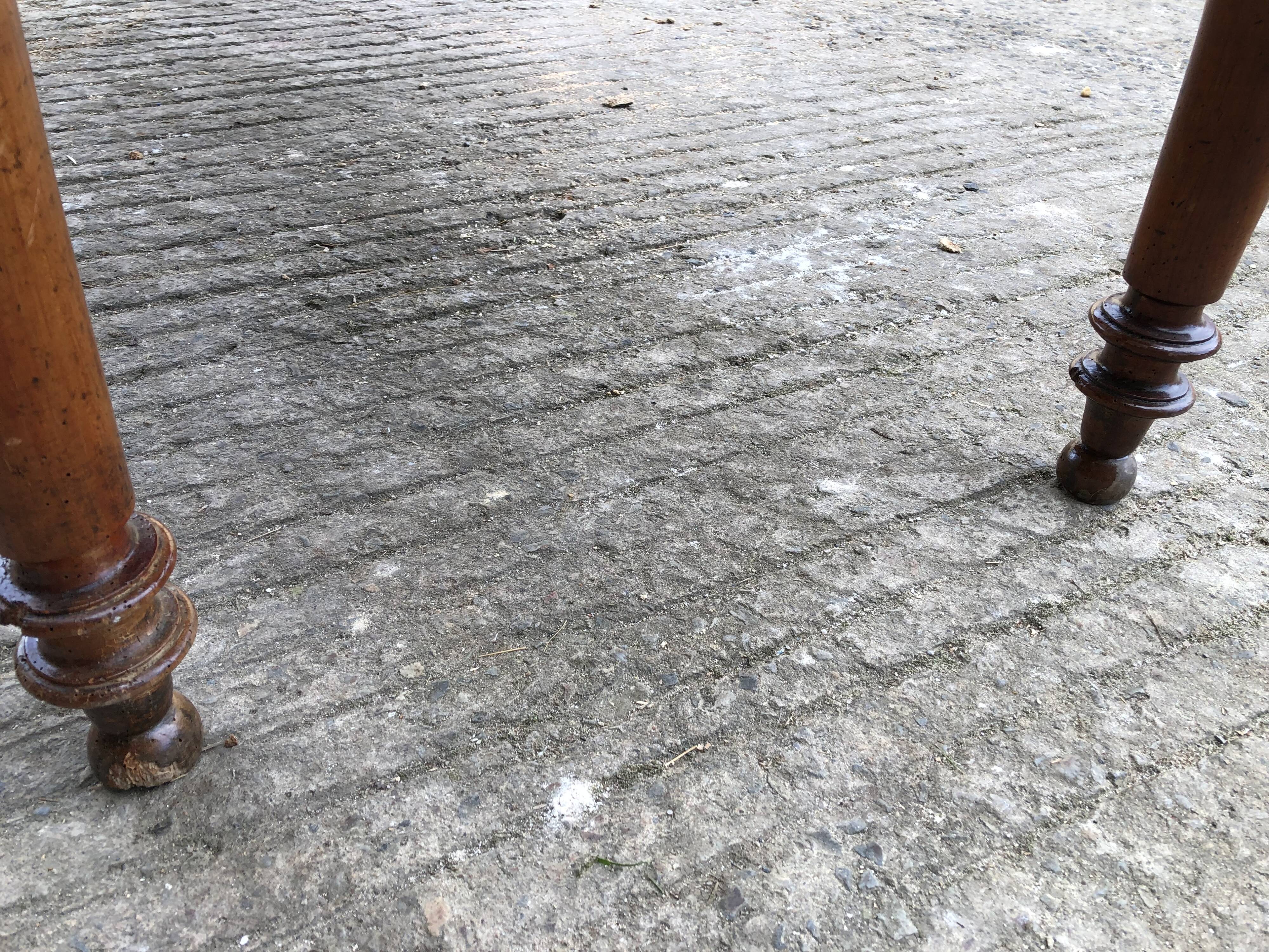 Old farmhouse table in solid cherry wood with 2 front drawers.
