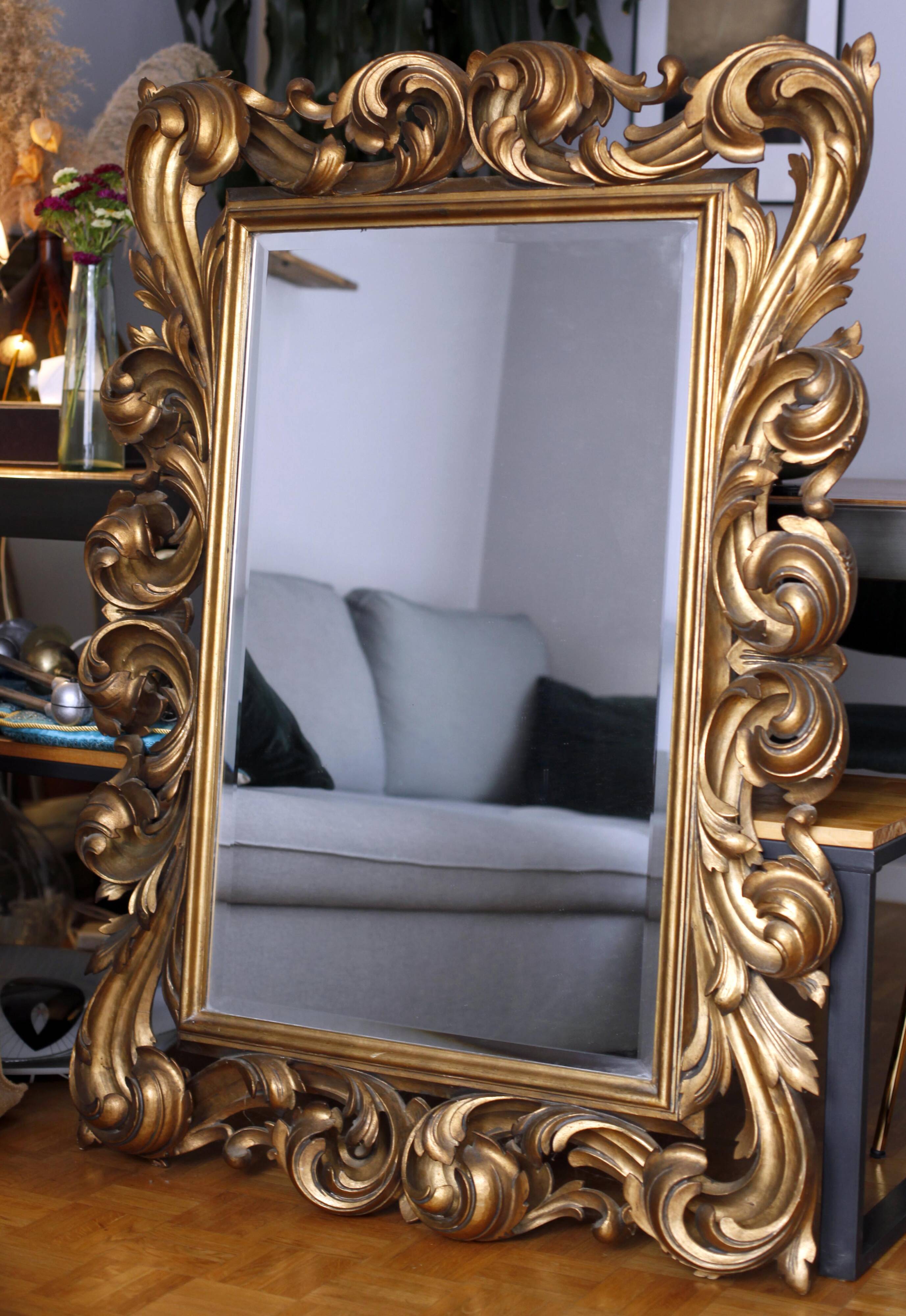 Miroir doré sculpté exceptionnel 92x128 bois