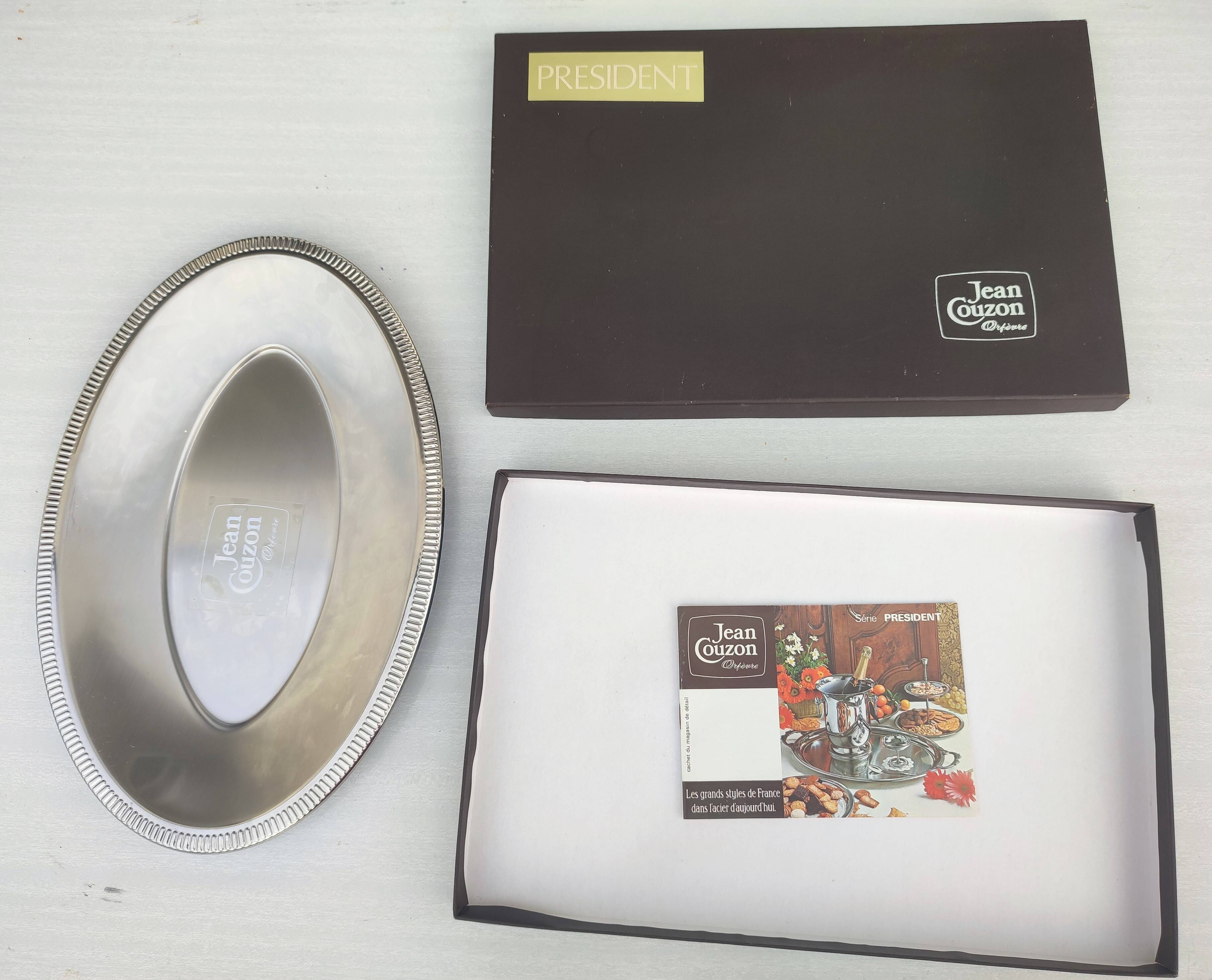 Oval stainless steel serving platter/ Tray by Jean Couzon Goldsmith - New