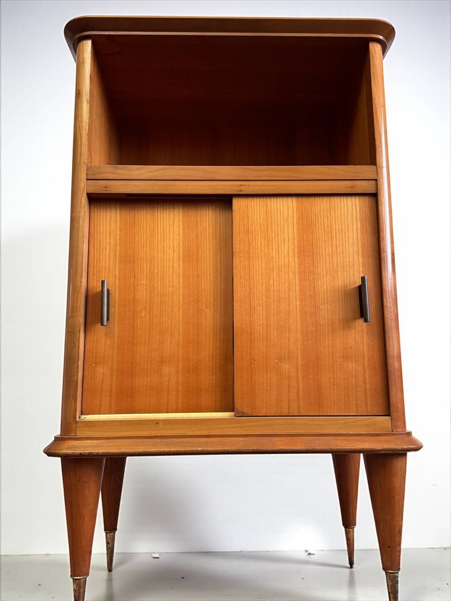 Vintage 1950s hi-fi cabinet – Scandinavian style – blond wood with brass legs