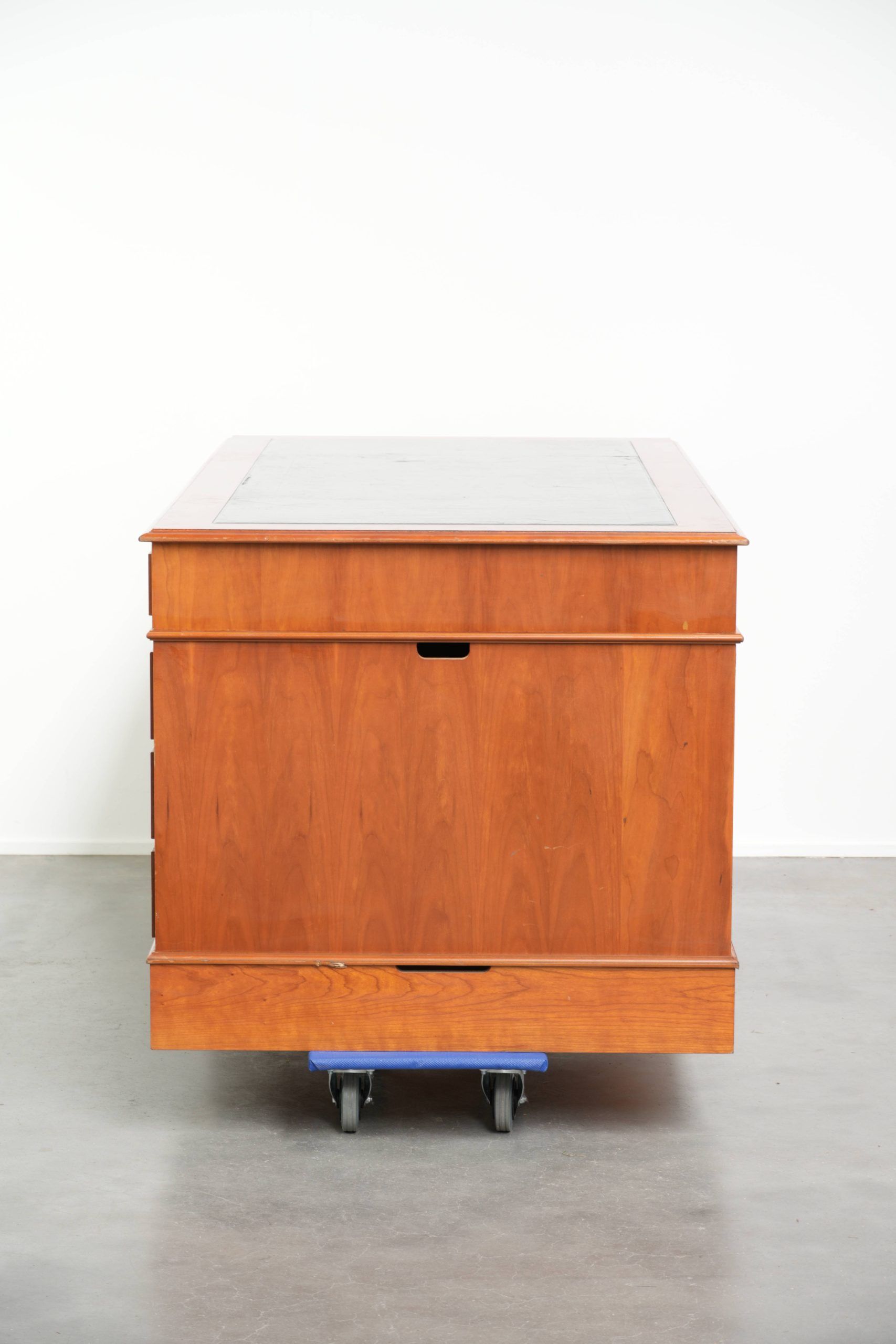 Classic wooden desk in English style with 4 drawers and a blue leather top