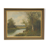 C. Lion (XIXème) huile sur toile, paysage