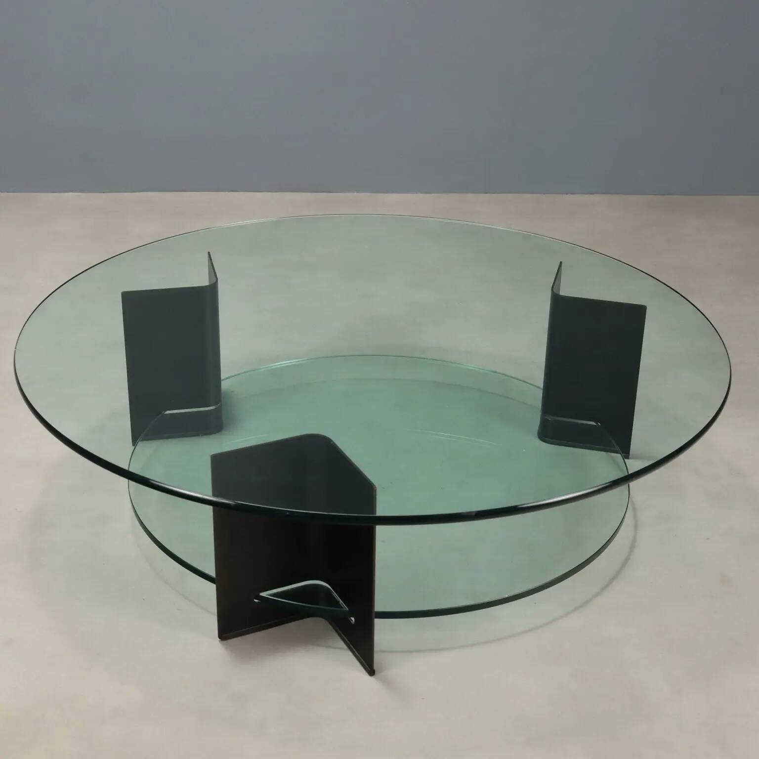 Vintage coffee table in lacquered metal and glass, Italy, 1970s-1980s.