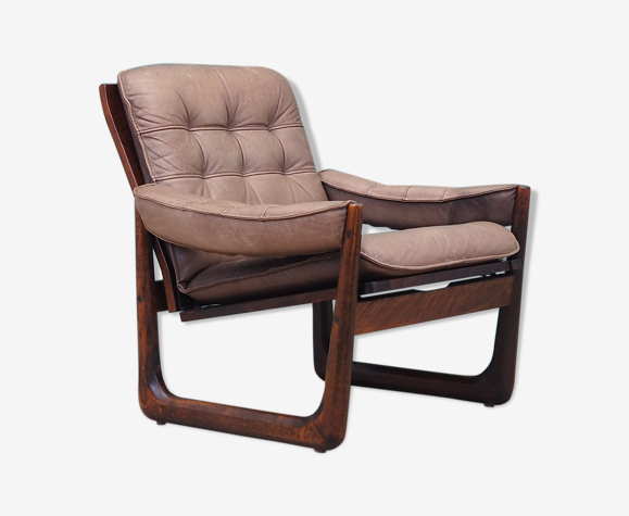 Fauteuil en cuir, design danois, années 1960, fabriqué par Genega Møbler