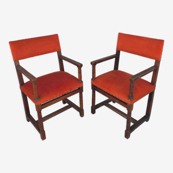 Pair of rustic walnut armchairs