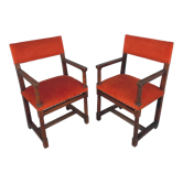 Paire de fauteuils rustiques en noyer