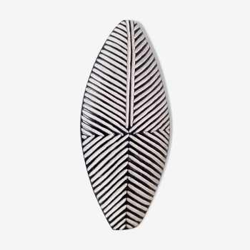 Traditional African tribal shield Bamiléké oval, wooden, black white wall decoration