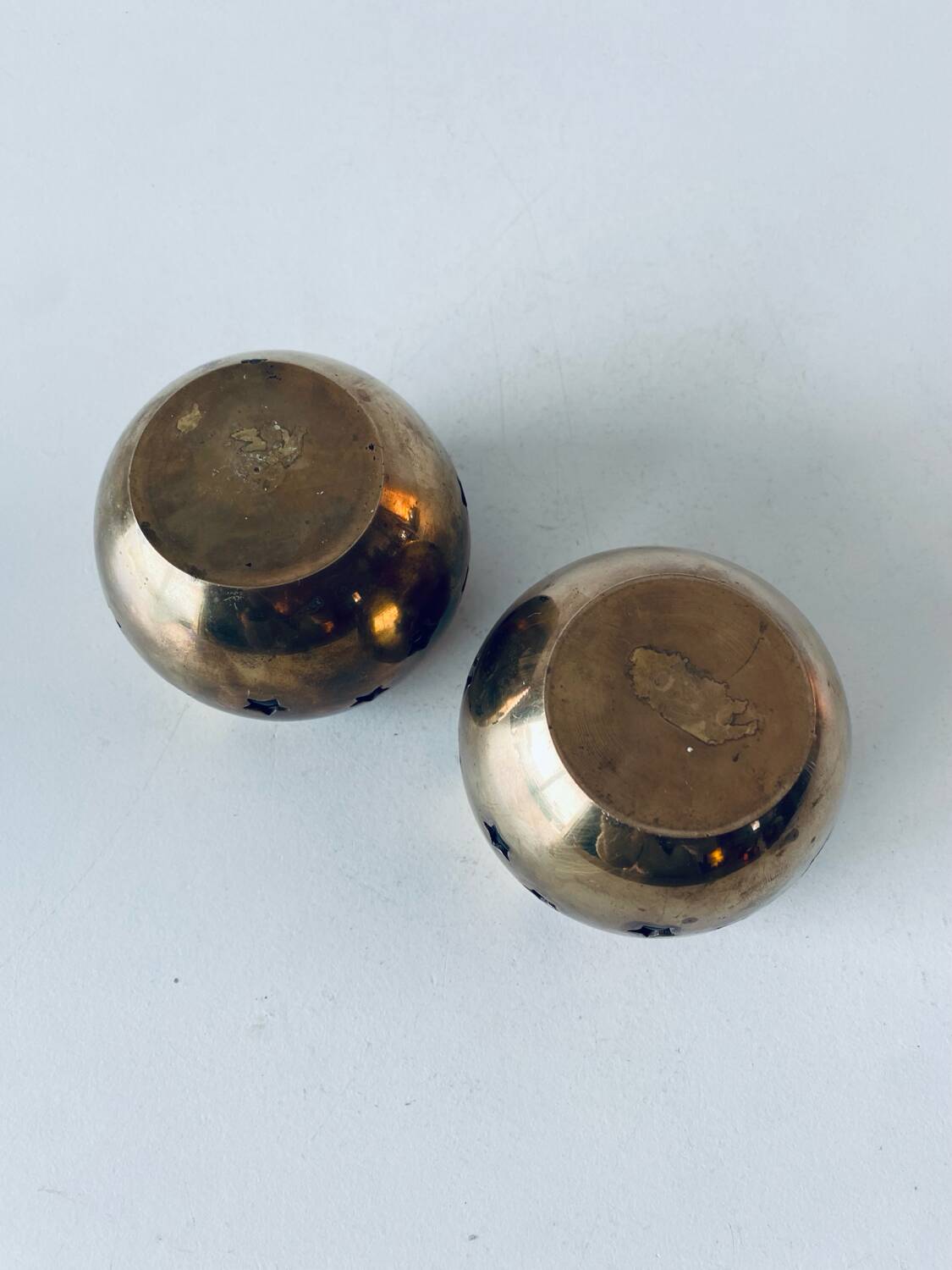 Pair of brass and glass tealight holders