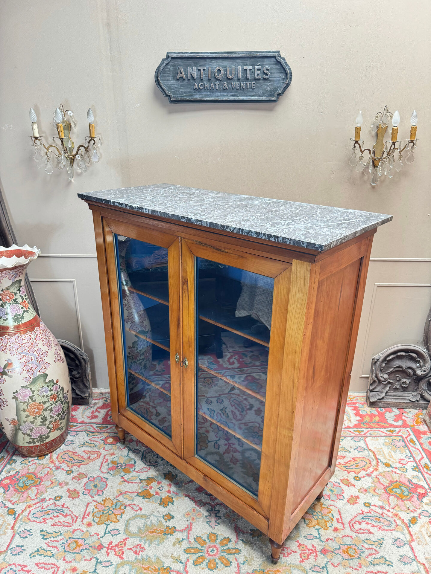 DISPLAY CABINET, CHERRY WOOD BOOKCASE IN DIRECTOIRE STYLE, 19TH CENTURY