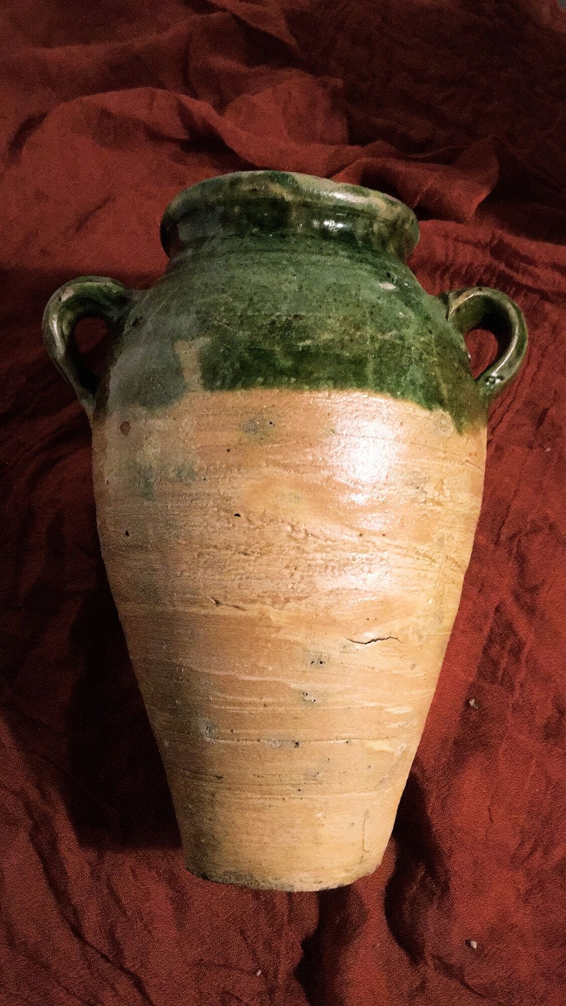 Duo de jarres terre cuite vernissées verte
