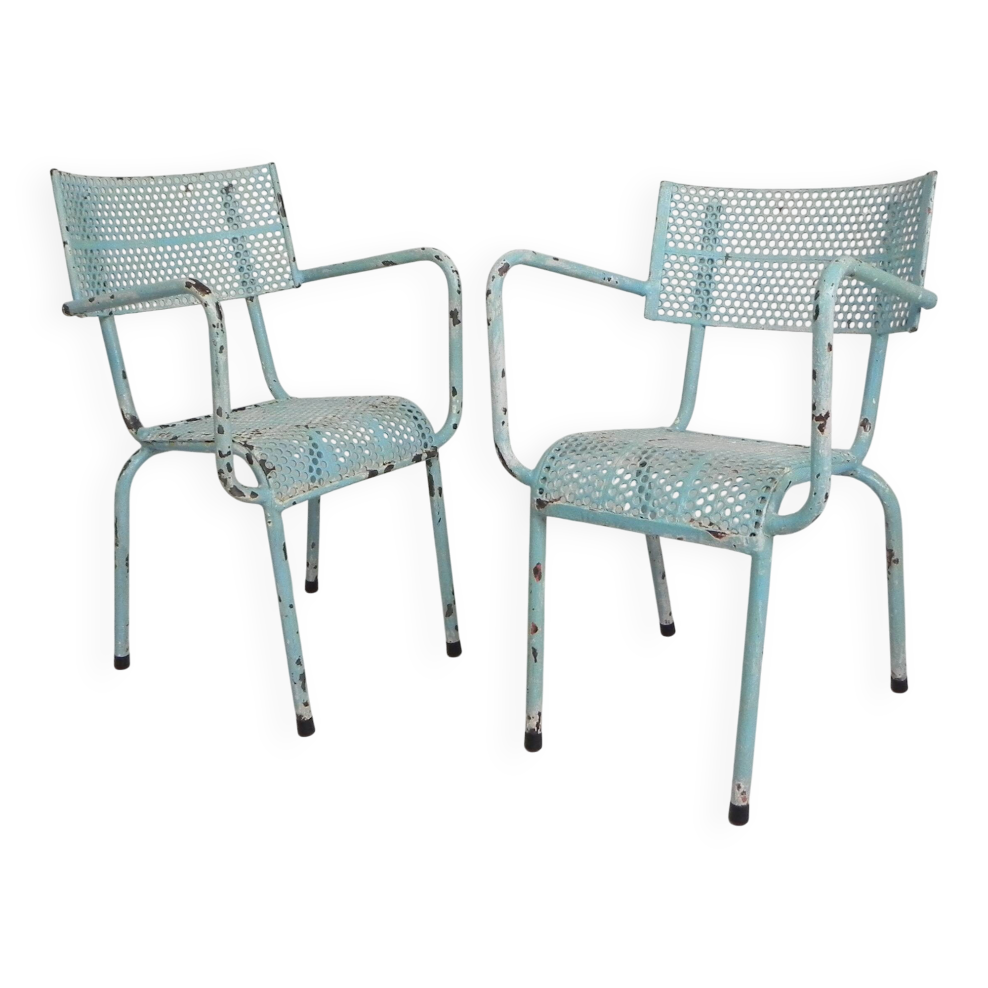 Lot de 2 chaises de jardin industrielles en acier avec accoudoirs, années 1950