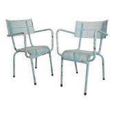 Lot de 2 chaises de jardin industrielles en acier avec accoudoirs, années 1950