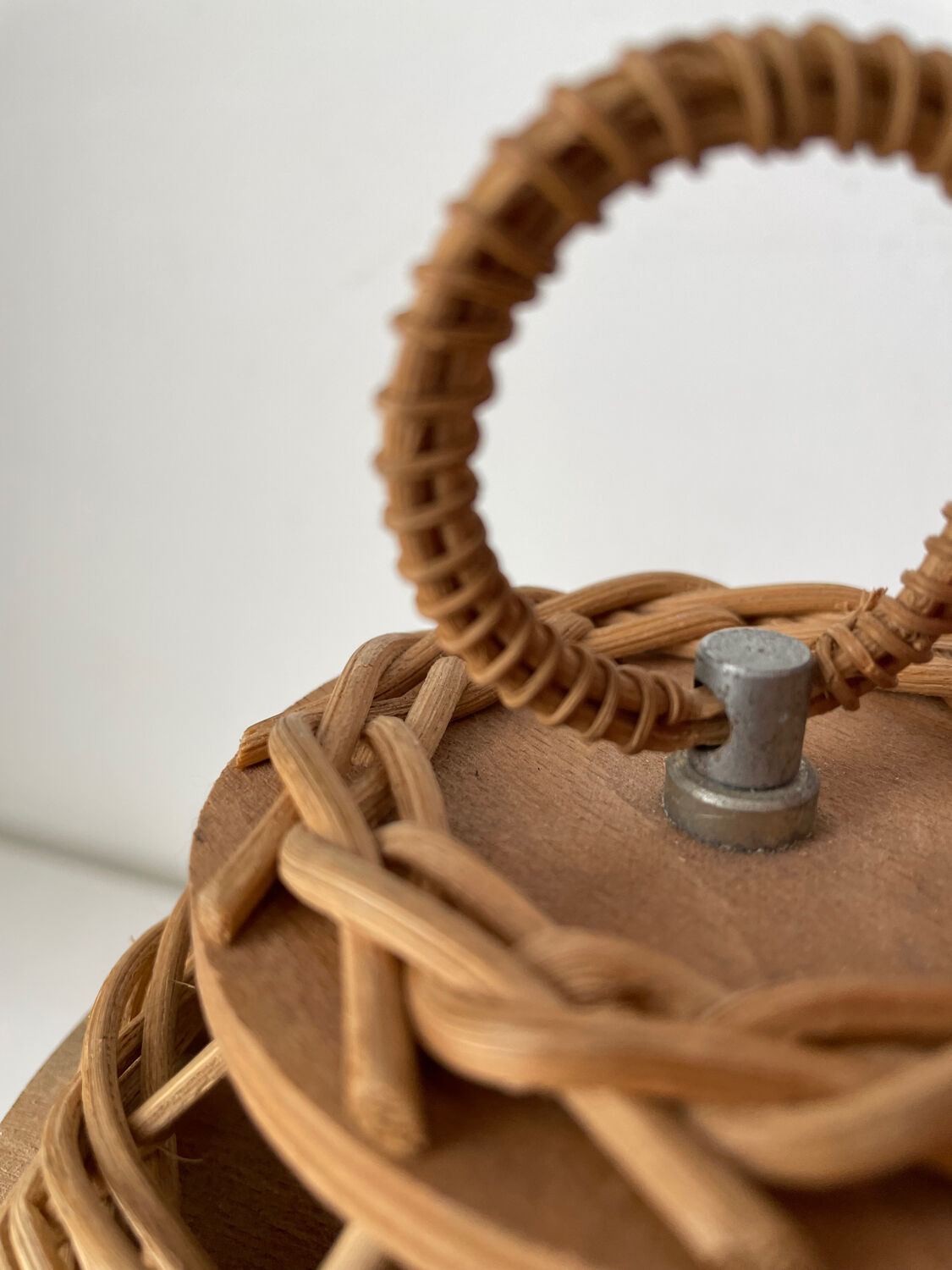 Vintage wood and wicker lamp