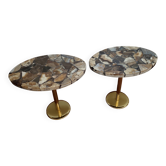 Lot de 2 guéridons en pierre d'aragonite – Pièces uniques de Madagascar