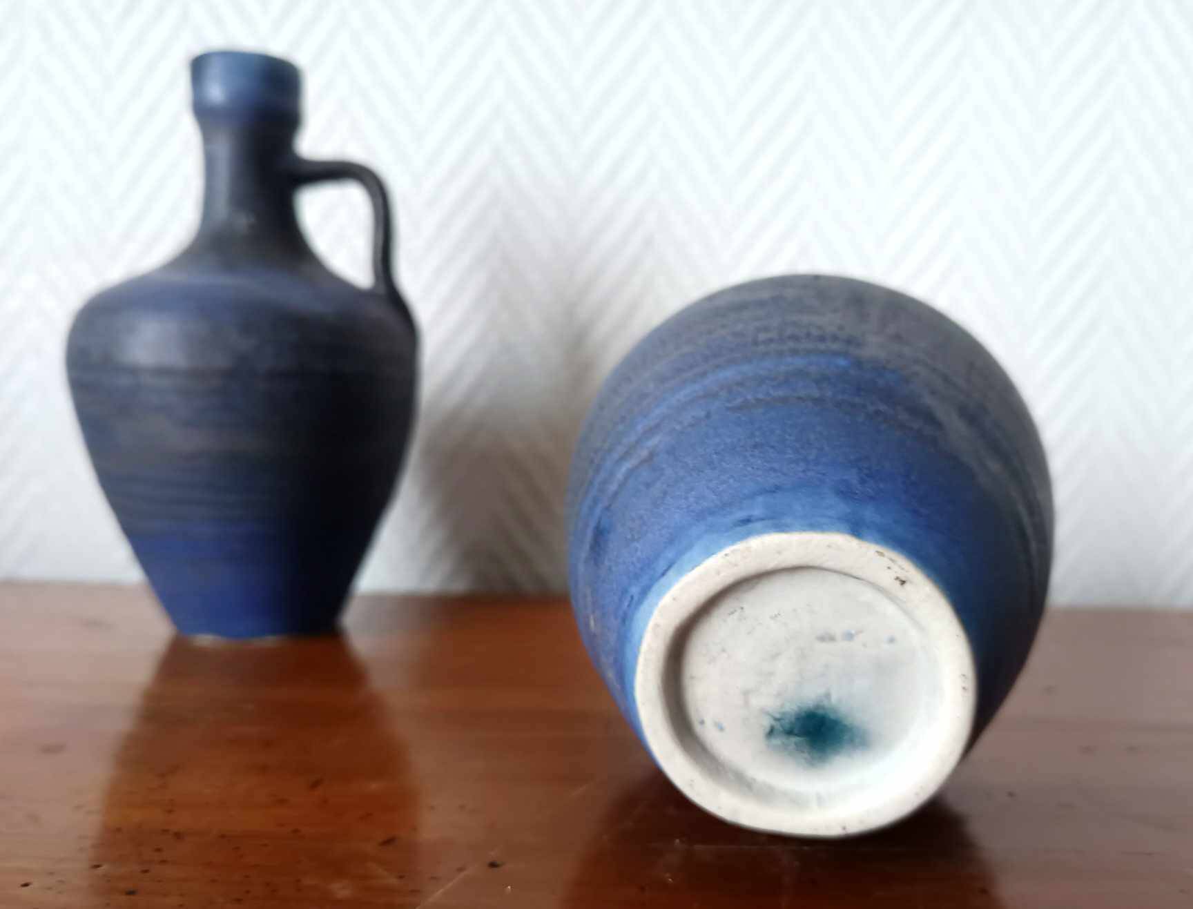 Pair of vintage blue ceramic jugs