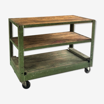 Industrial trolley with shelves, wood and metal