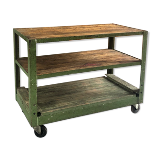 Industrial trolley with shelves, wood and metal