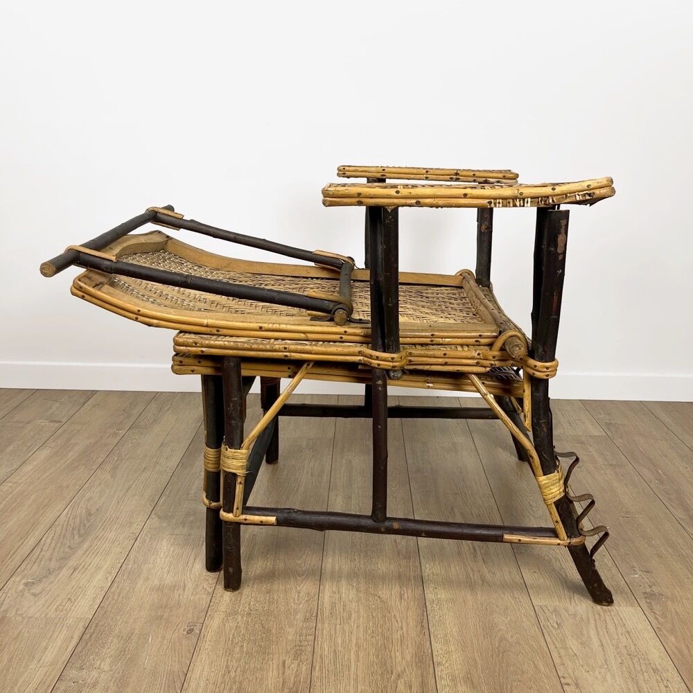 Antique chaise longue in wicker and hazel 20s