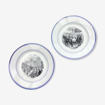 Set of 2 Gien 19th century themed plates - Regional comics