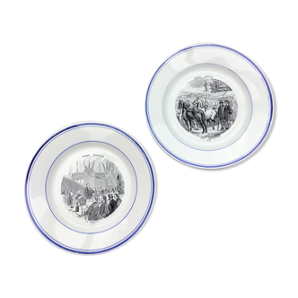 Set of 2 Gien 19th century themed plates - Regional comics