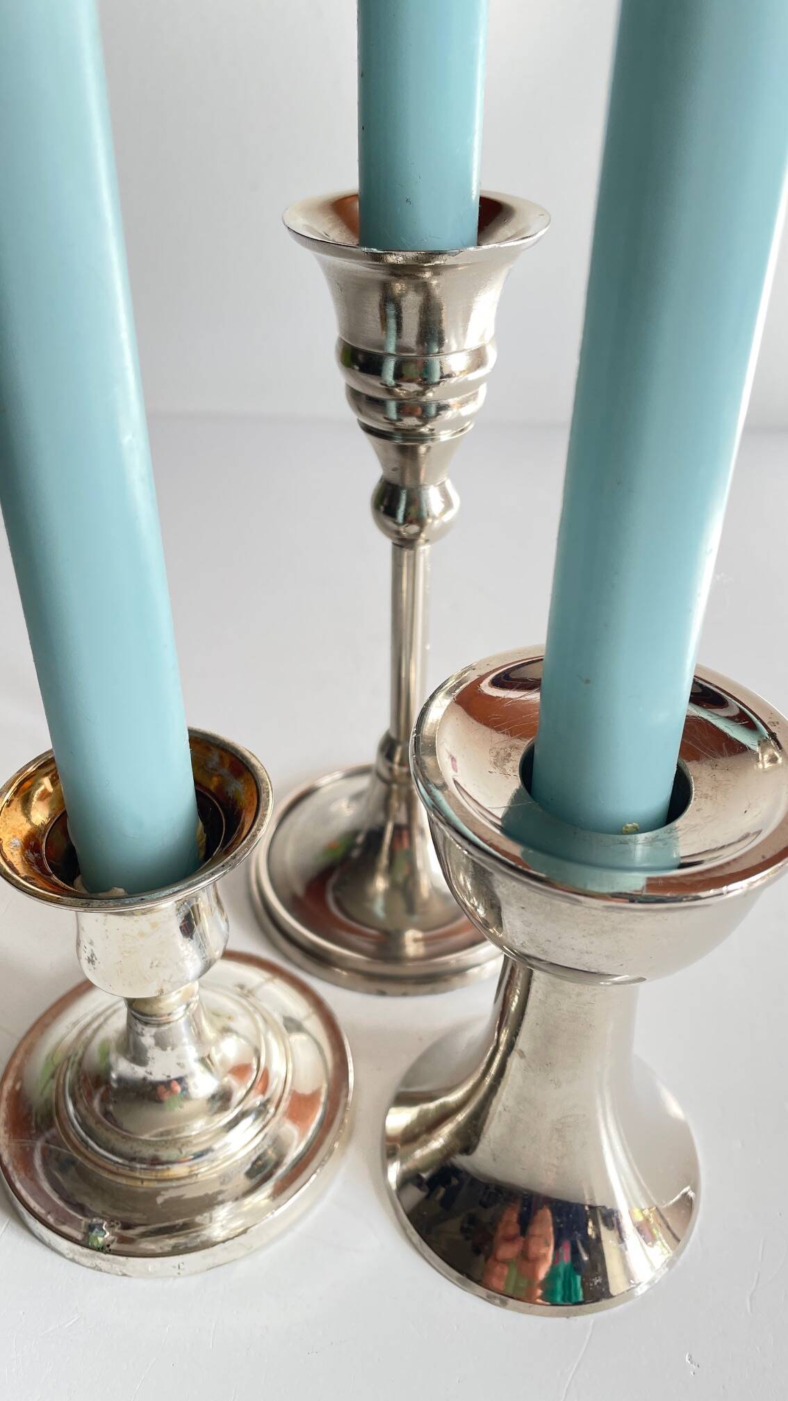 Vintage chrome metal candle holders
