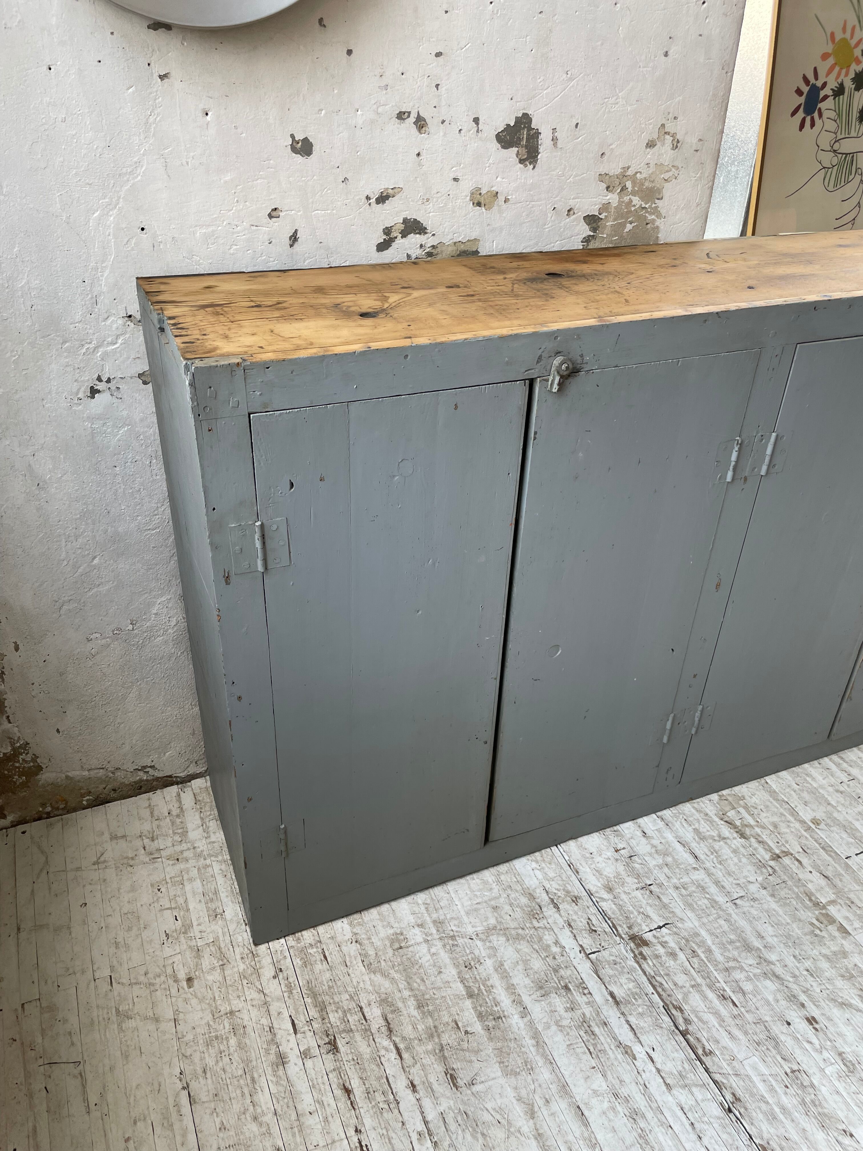 Factory blue patinated workshop furniture