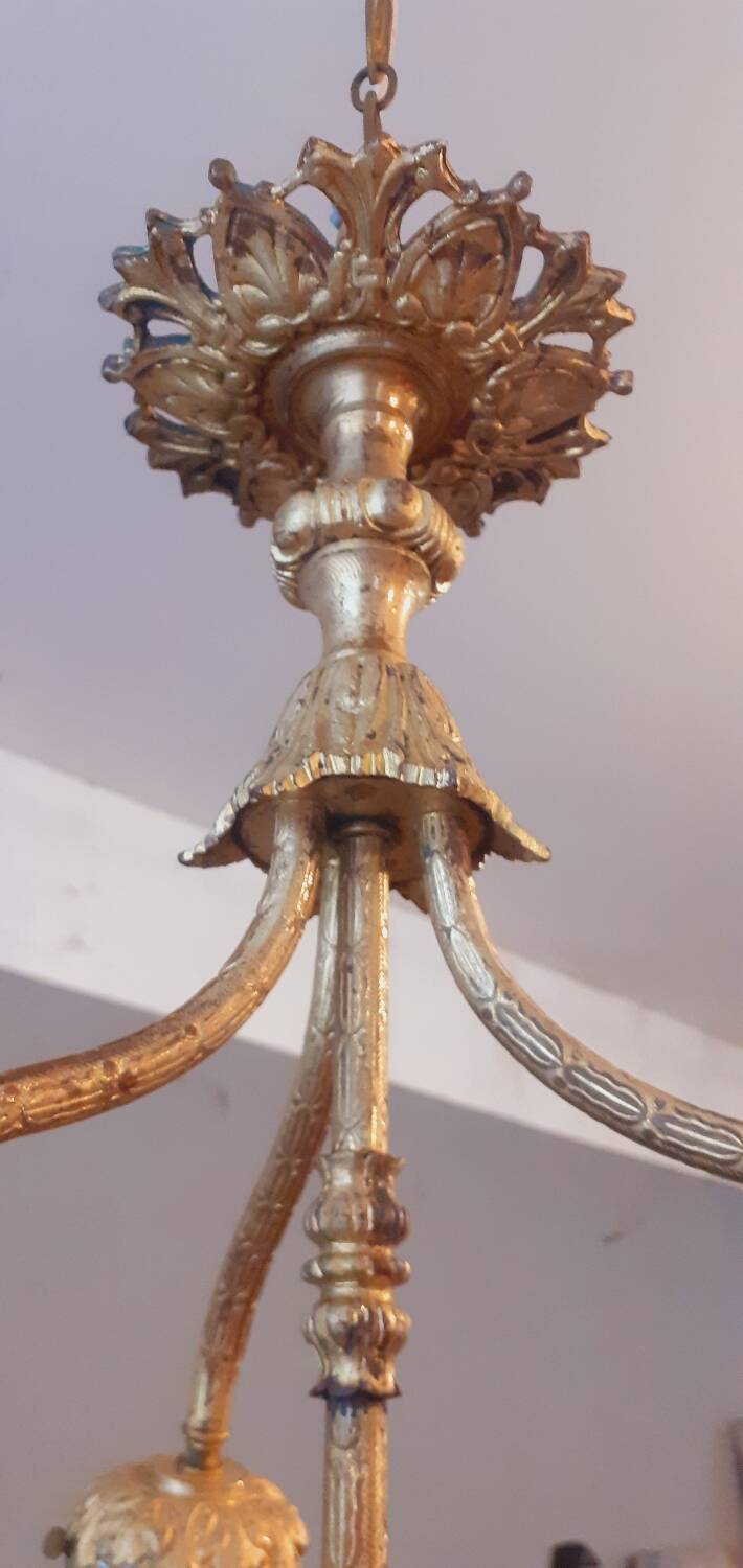 Chandelier in gilded bronze late 19th century around 1900 holophane glassware