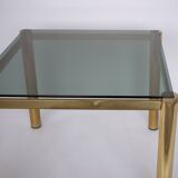 Table basse carré en verre et laiton 1980 édition originale