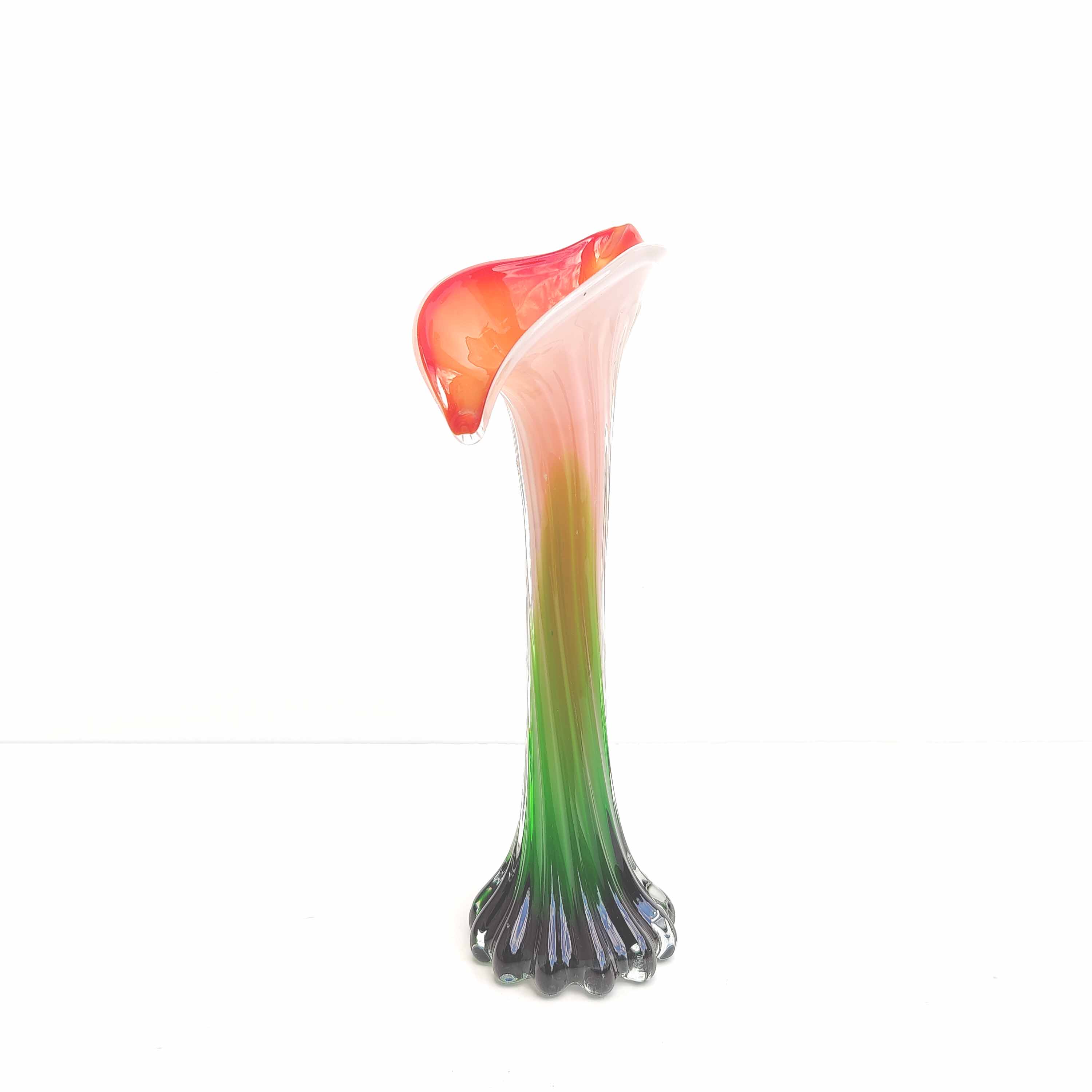 Vase soliflore en verre soufflé forme fleur vert et rouge