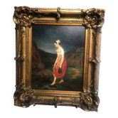 Oil on canvas 19th century "Breton woman crossing a stream"