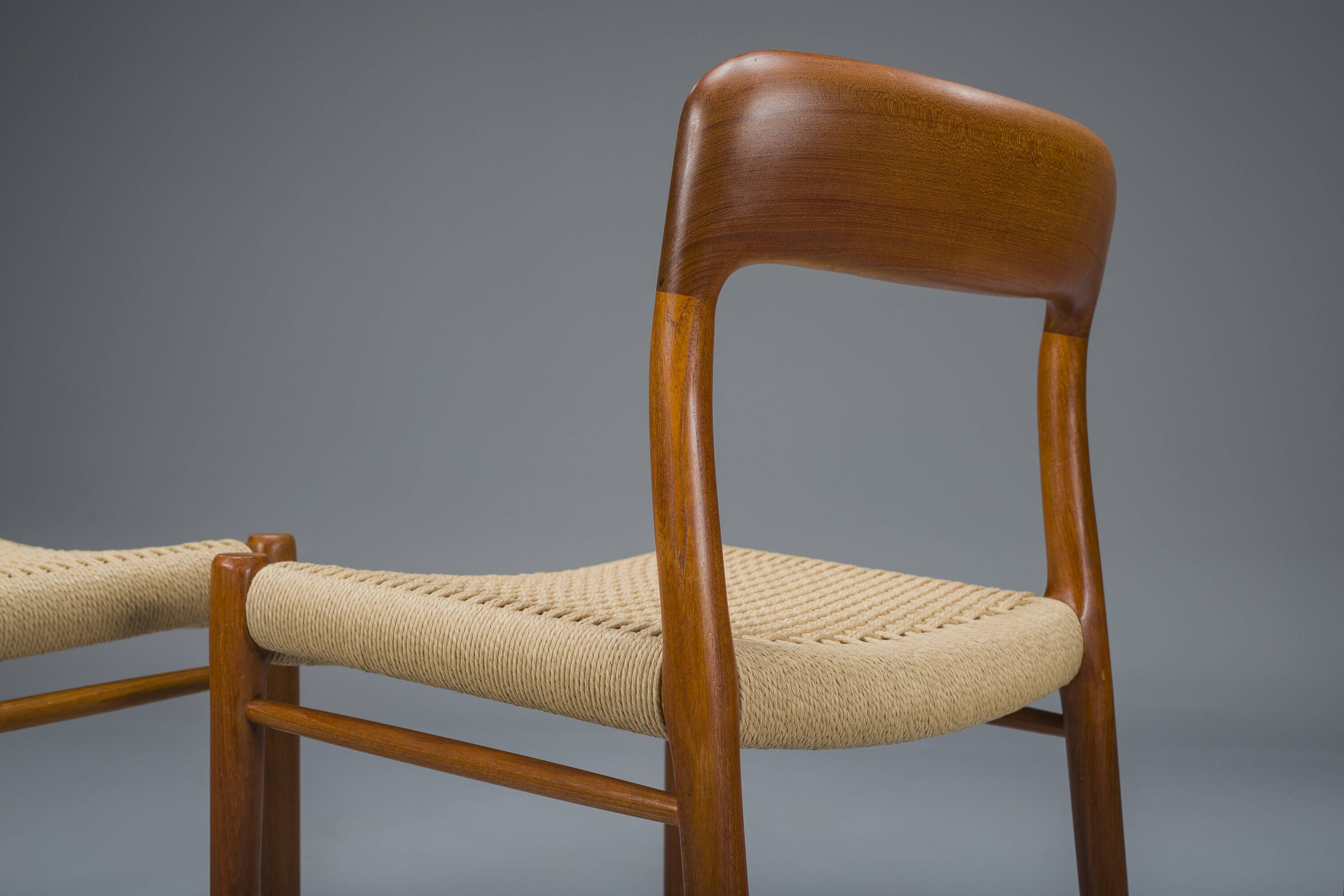 Danish Teak Mod. 77 Dining Chairs with Paper Cord by Niels O. Møller for JL Møllers, 1959, Set of