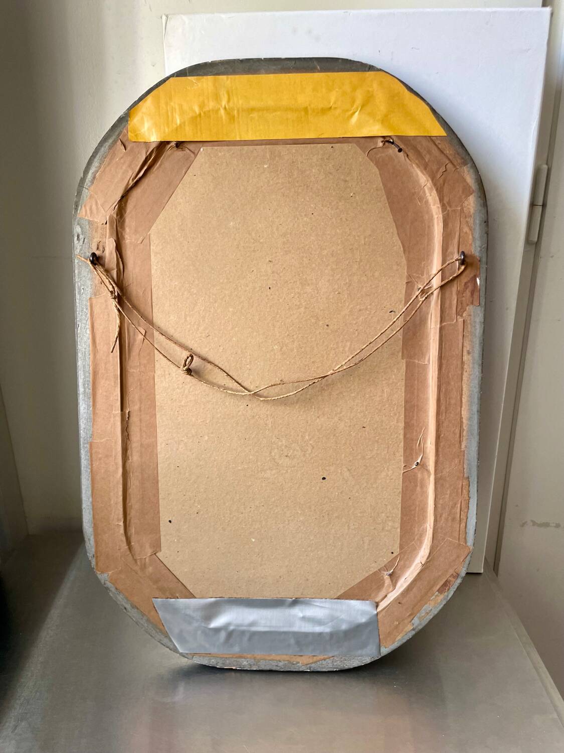 Giant antique  v silver & blue colored picture frame  hand painted black & white  antique photo portait of a lady   with convex   bubble glass   frame  53 cm x 35 cm