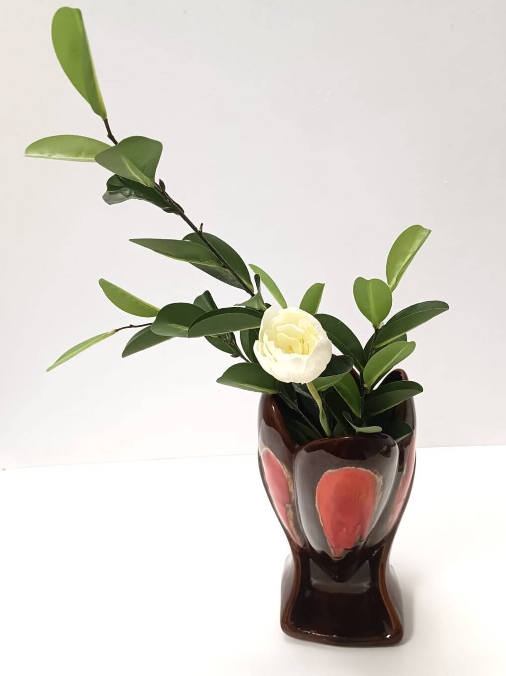 Handmade Orange and Brown Glazed Vallauris Ceramic Vase, France