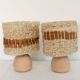 Vintage table lamps wood and wool, France 60s
