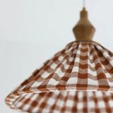 Suspension plissée "Olga" tissu à carreaux terra et finition bois tourné