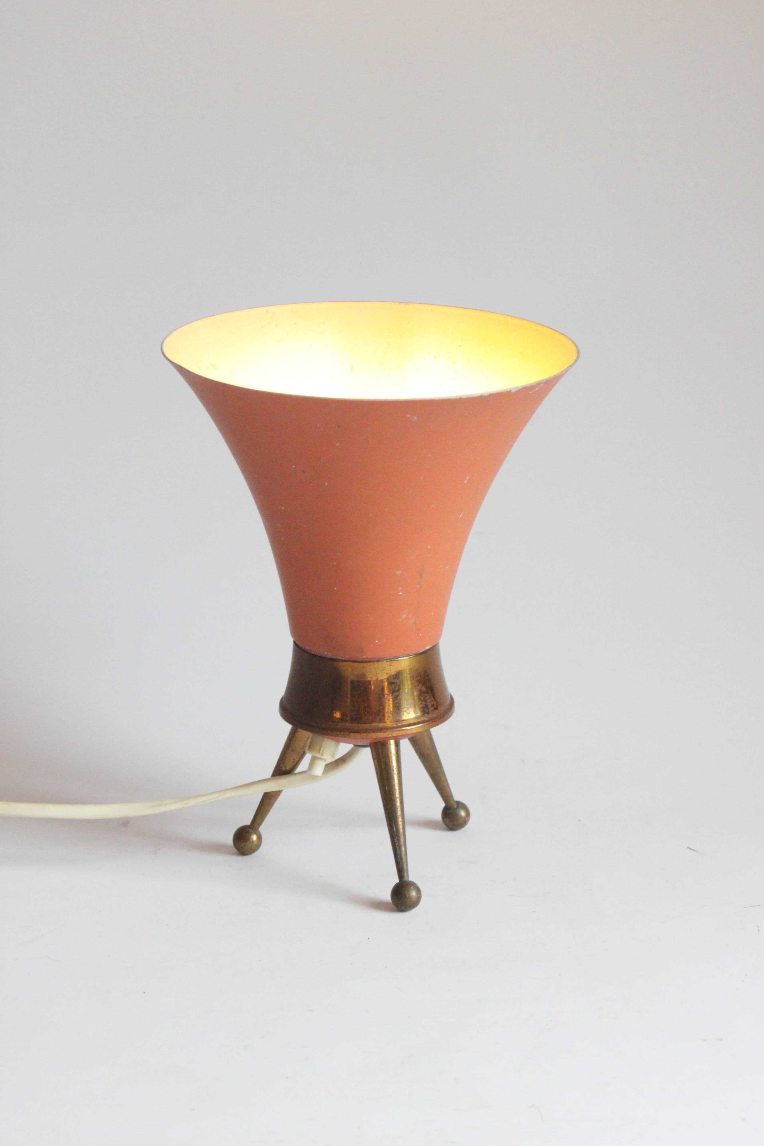 Brass tripod table lamp, 1950s