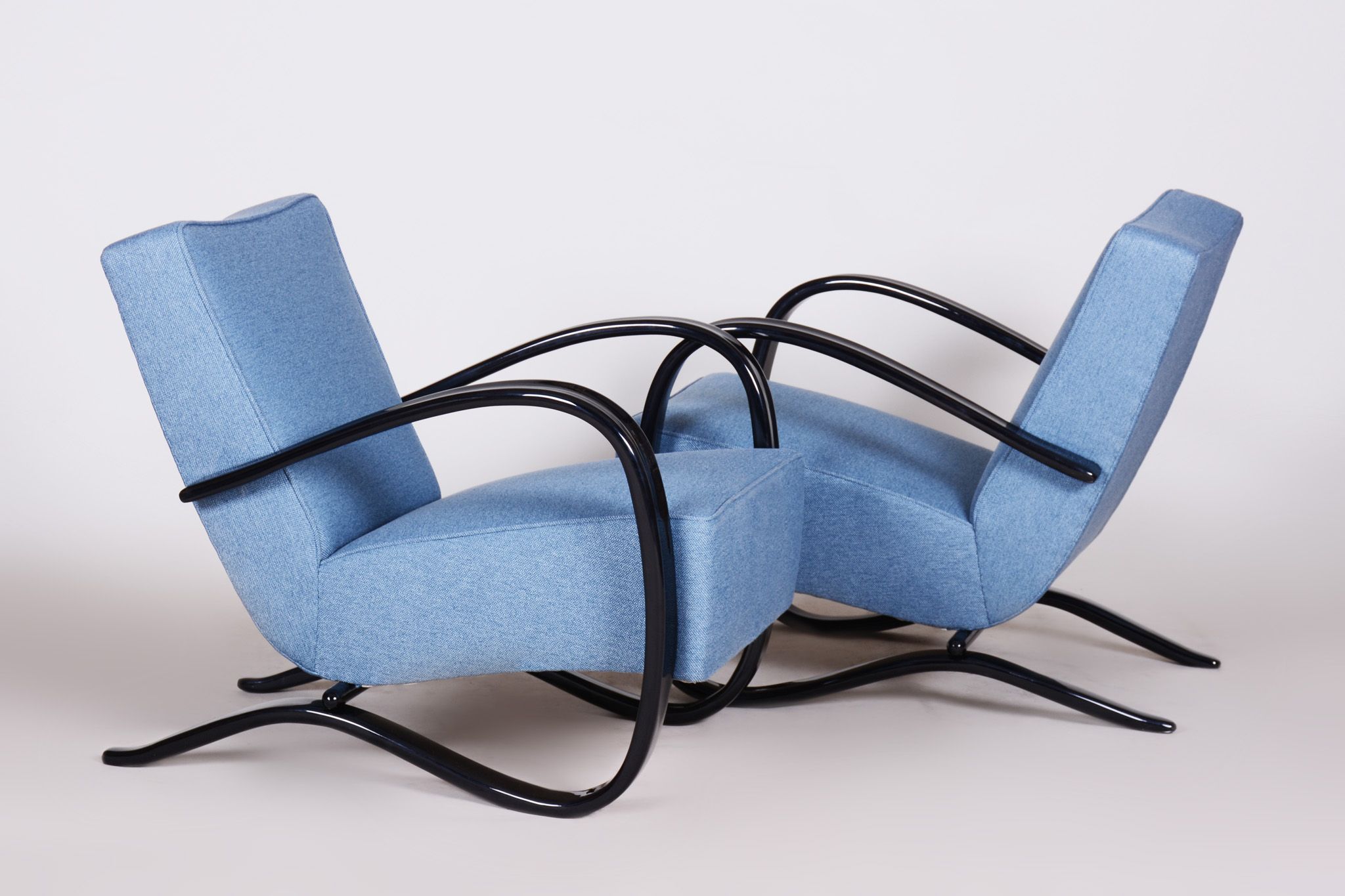 Pair of blue Halabala armchairs made in 1930s Czechia by Up Zavody