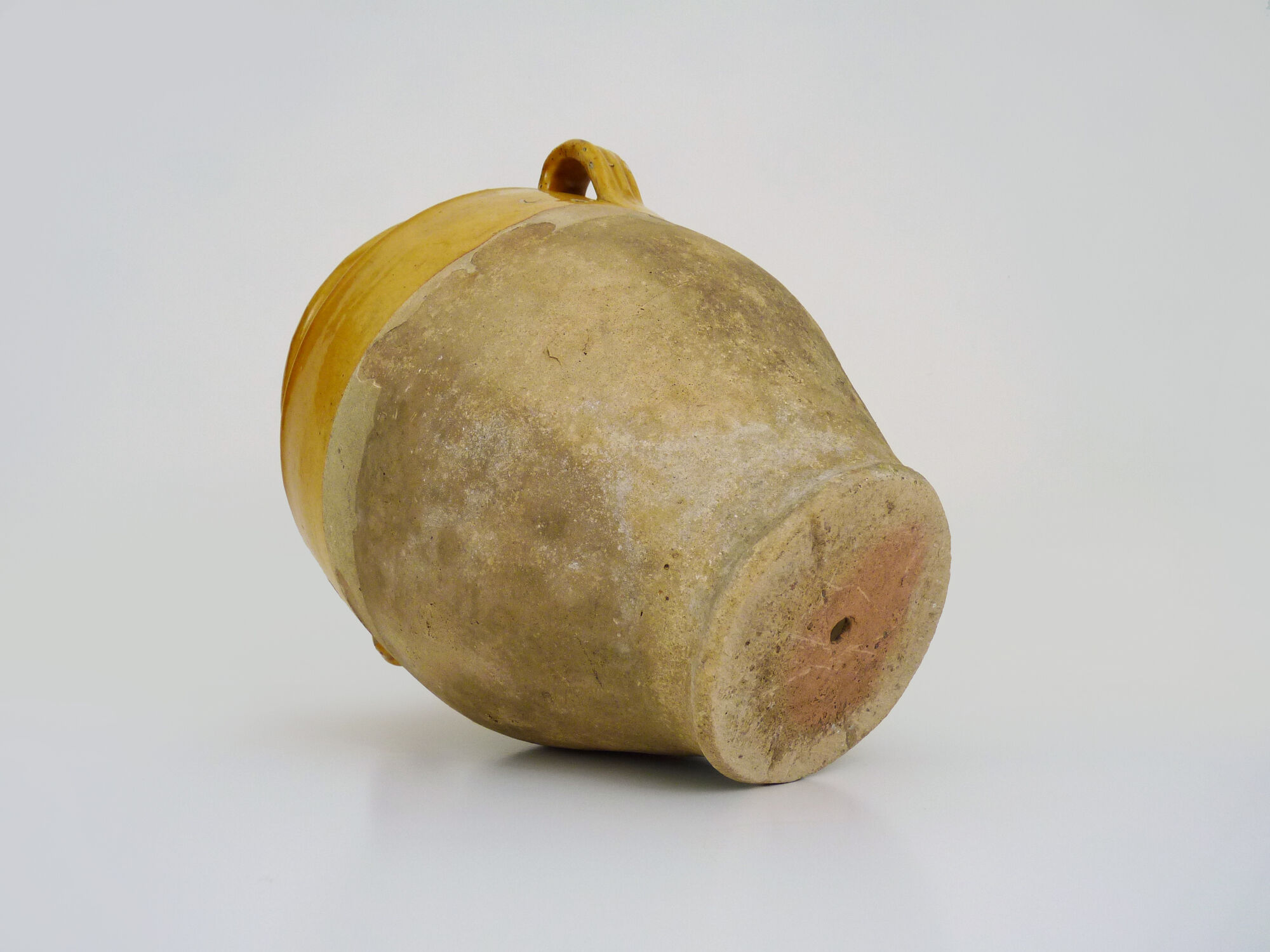 Glazed yellow confit pot, south west of France. Conservation pot. Pyrenees XIXth