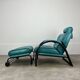 Postmodern design armchair and ottoman, 80s leather