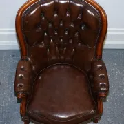 Victorian Chesterfield Leather Dyed Armchair and Ottoman Set