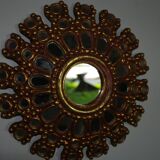 Vintage multi-faceted witch mirror in golden wood 1960 rare