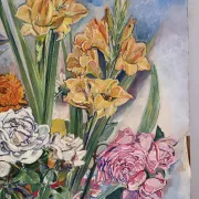 Bouquet in the light, oil on paper by Maurice Bouillot 1949
