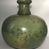 Contemporary vase ball shape raku shades of green and yellow