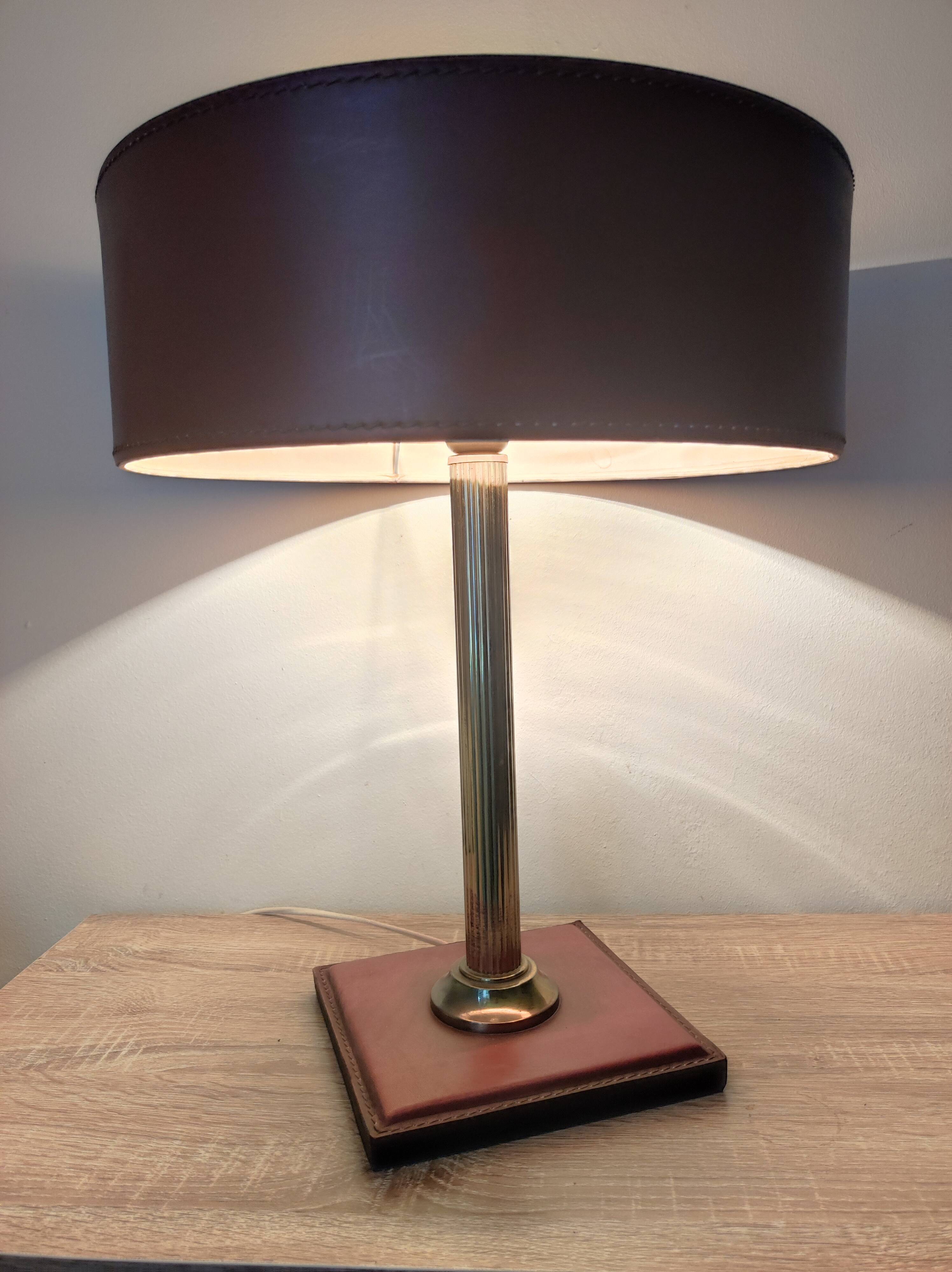 Table lamp desk brass quilted leather sheathed