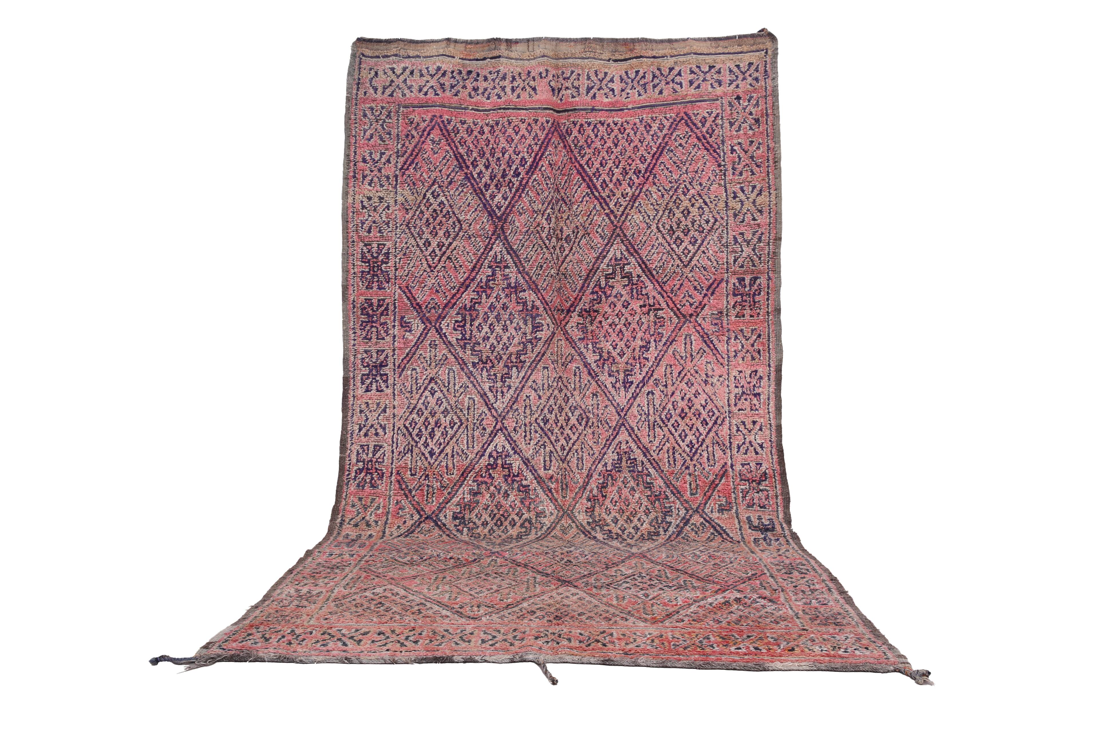 Pink Vintage Beni mguild Rug 185 x 348 cm - Berber Wool Rug - Moroccan Rug