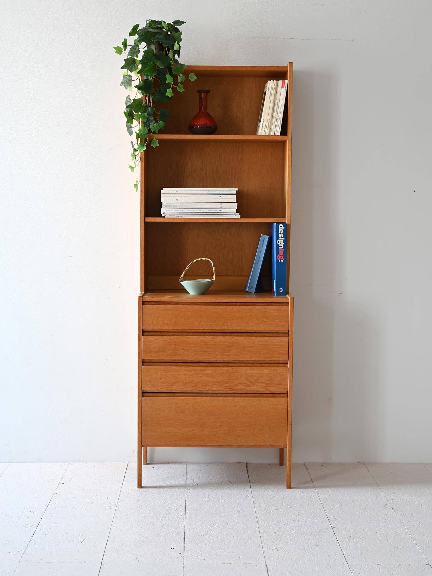 Scandinavian oak bookcase cabinet