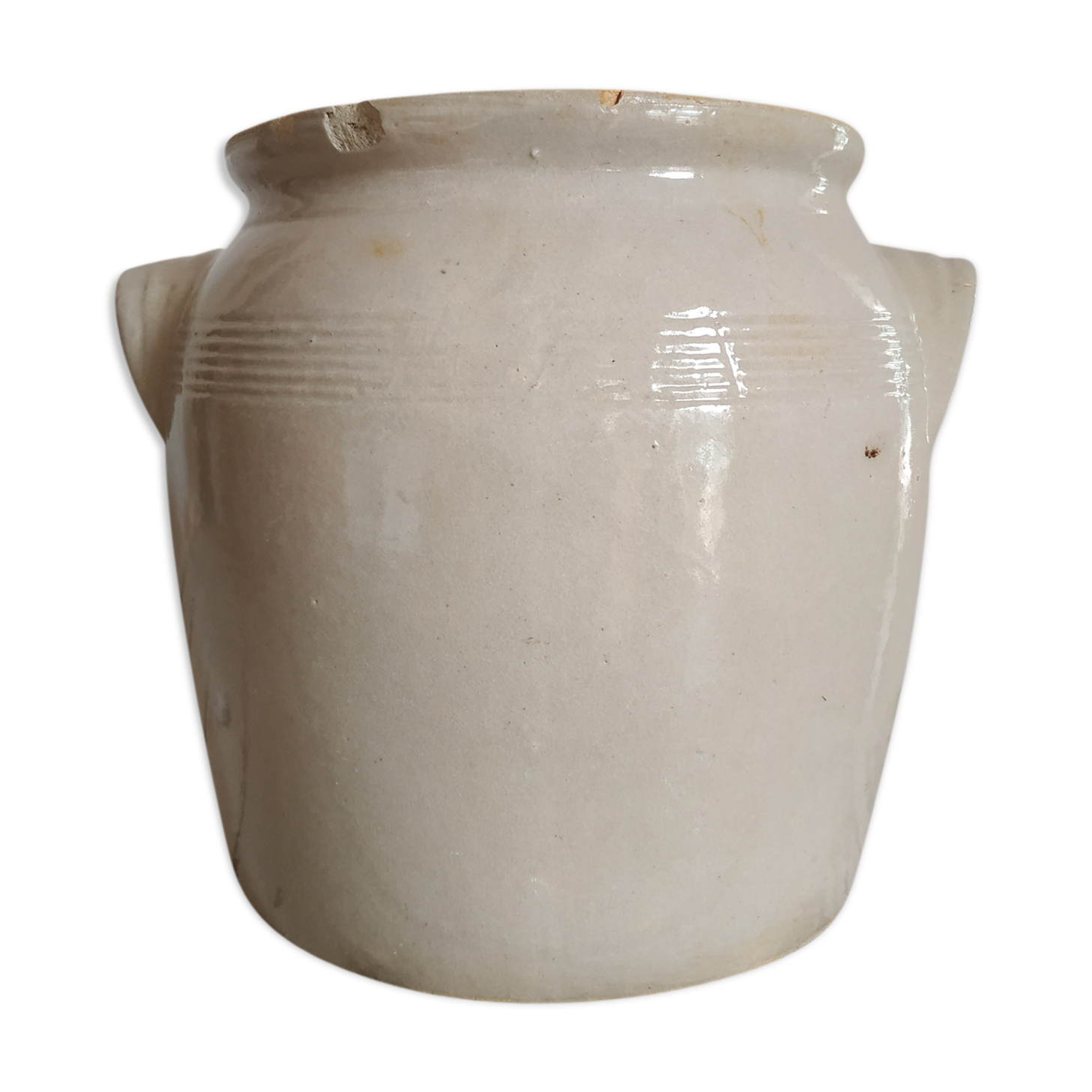 Pot ancien en grès vernissé coloris crème
