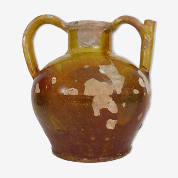 Orjol water pitcher pottery in glazed yellow terracotta, southwest. XIXth