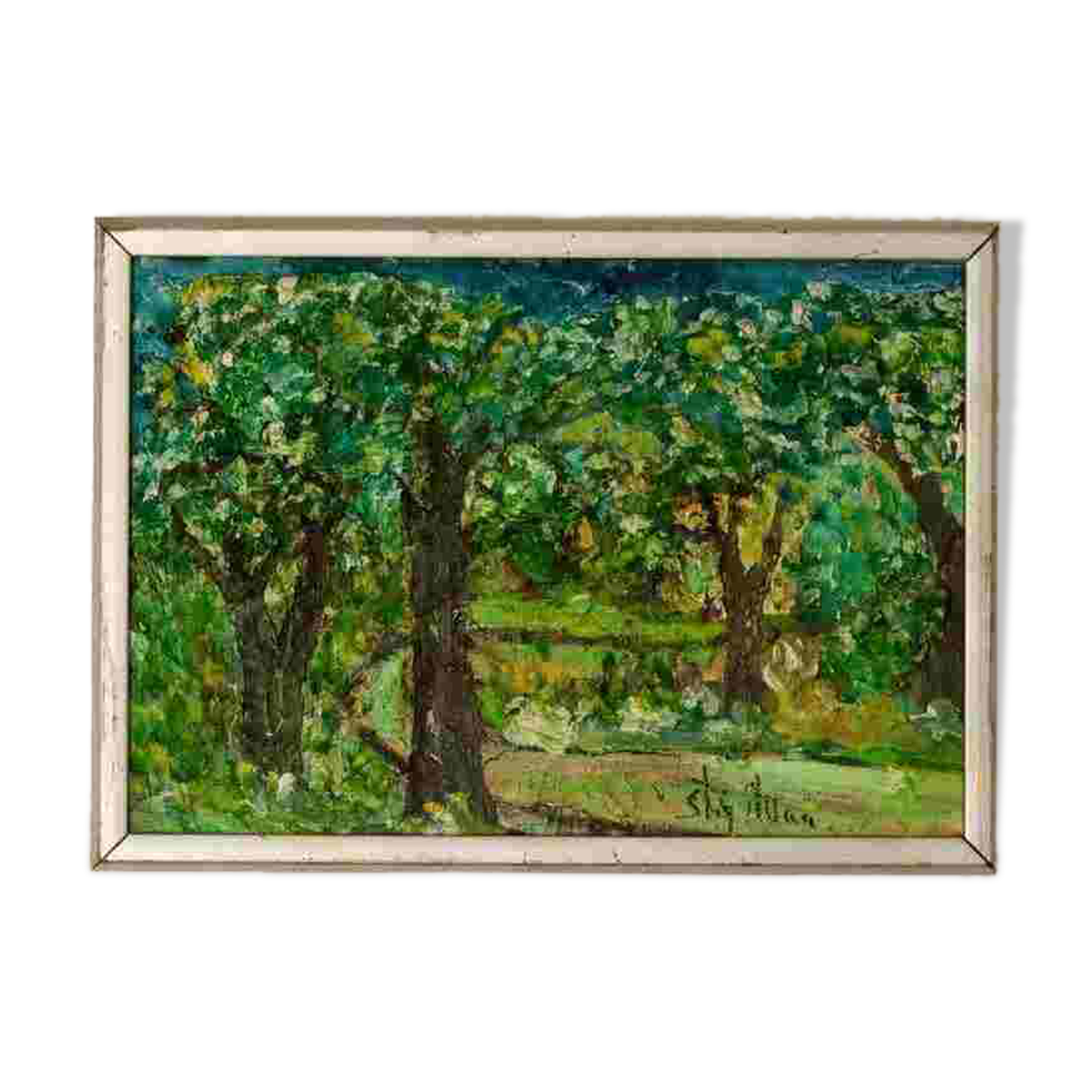 Swedish Original Mid-Century Oil On Board Painting" Clearing" by Stig Allan